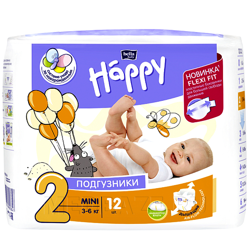 Подгузники для детей Bella Baby Happy Mini, размер 2 (3-6 кг), 12 шт/уп