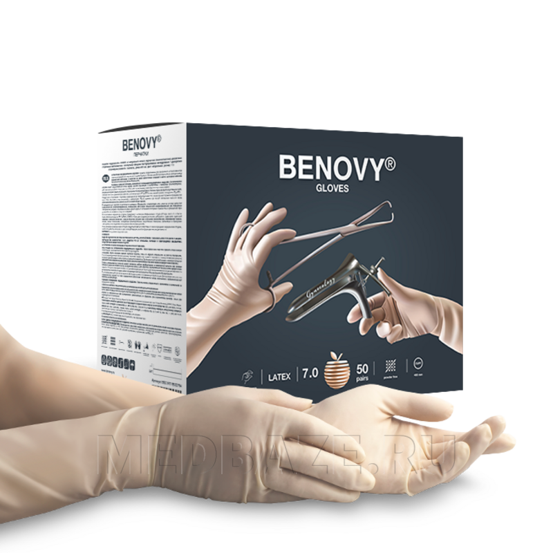 Перчатки Benovy Pro, размер 6.5 акушерские, 400 мм, бежевые (BSG1NT1552P83)