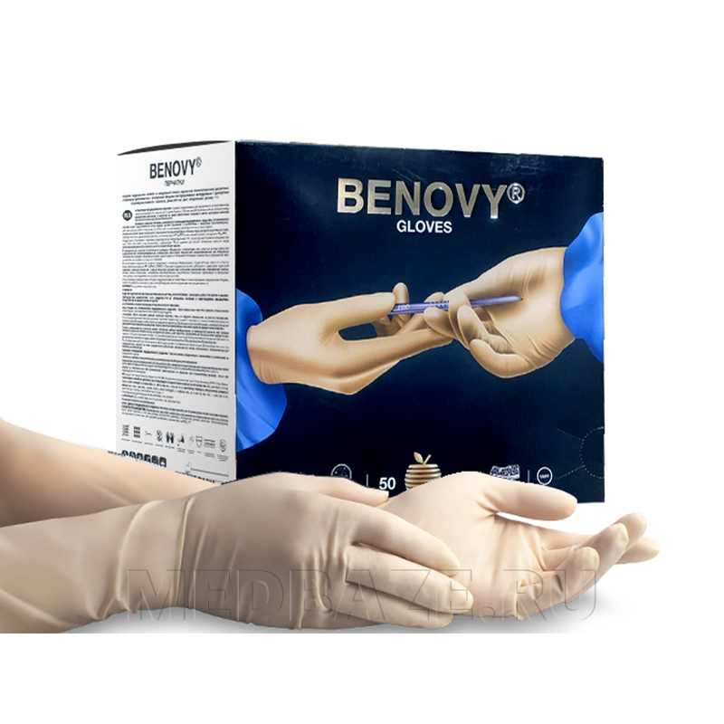 Перчатки Benovy Pro из пип/пхп, размер 7.0, микротекстурированные, кремовые